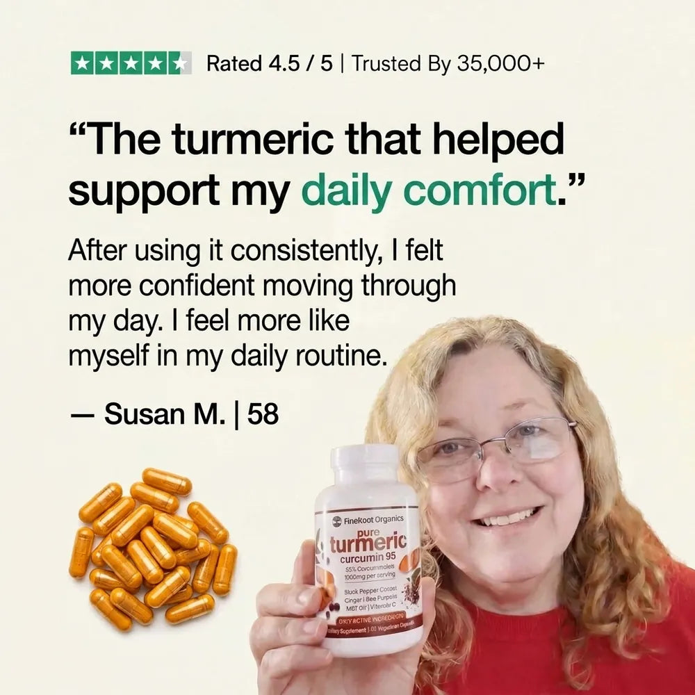 Customer holding a bottle of FineRoot turmeric capsules